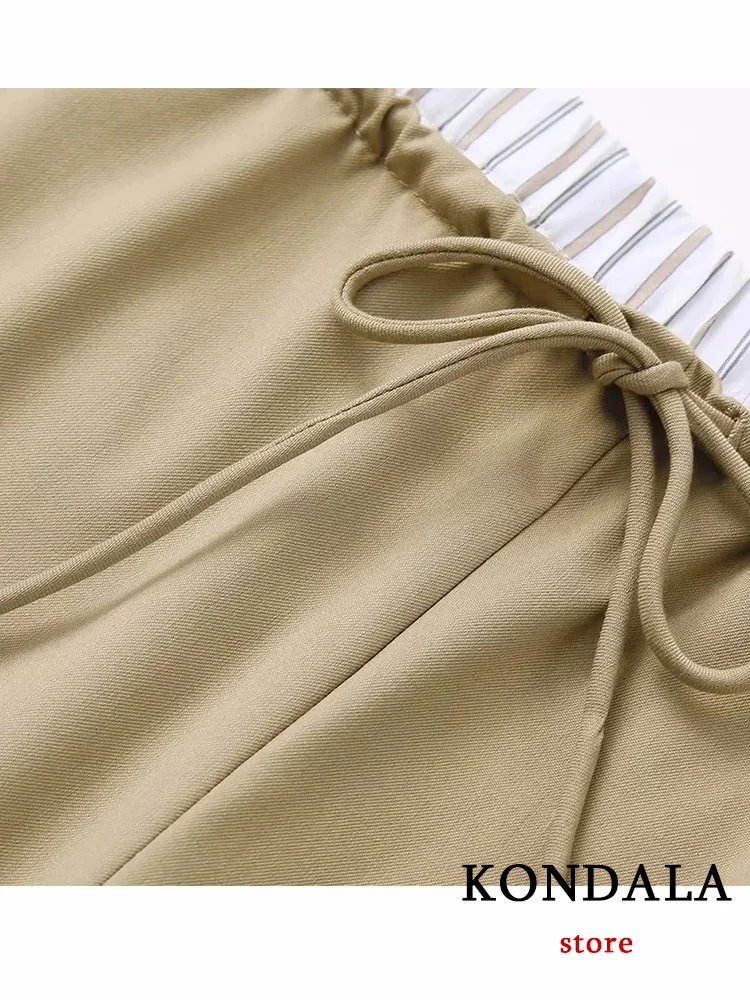 KONDALA Vintage Khaki Office Lady Suit V-Neck Single Button Sleeveless Vest High Waist Long Straight Pants Fashion 2024 Summer