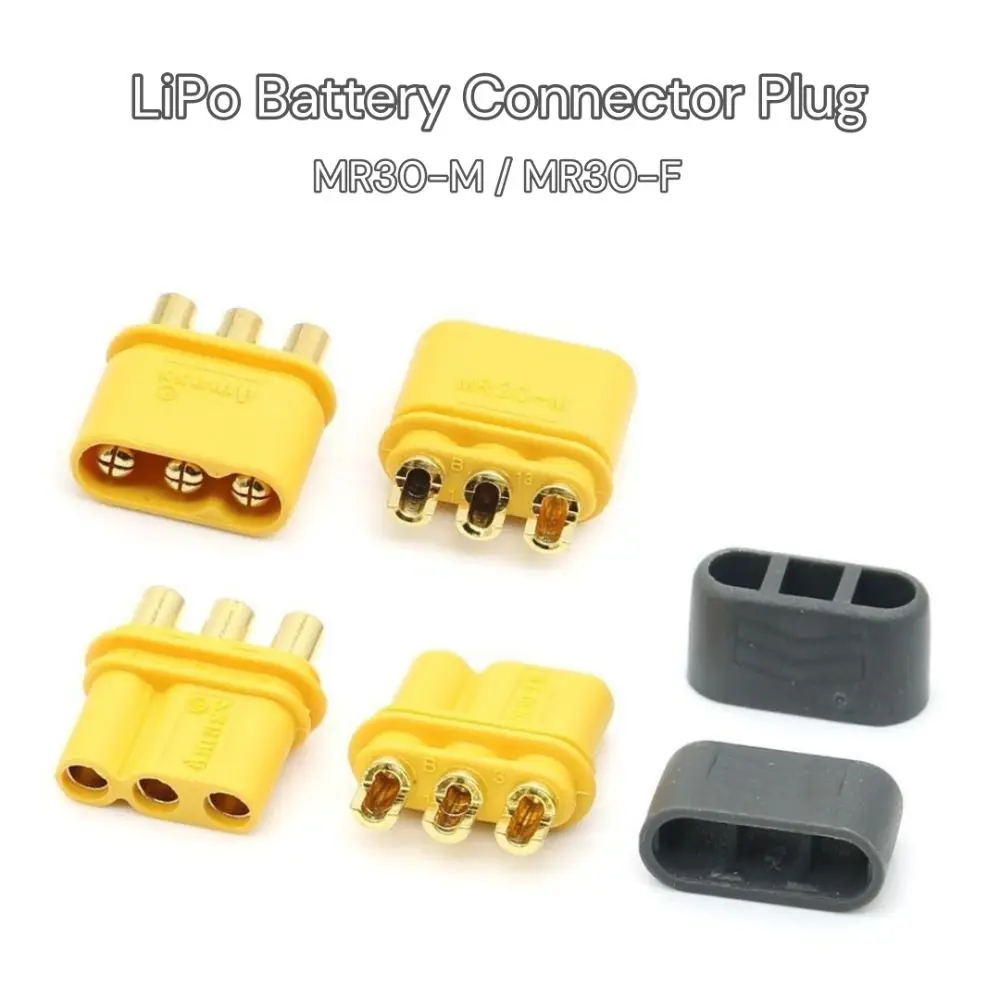 New AMASS MR30 Connector Yellow Black Mountable Male Female Plugs Plastic with Sheath LiPo Battery Plug RC Accessories