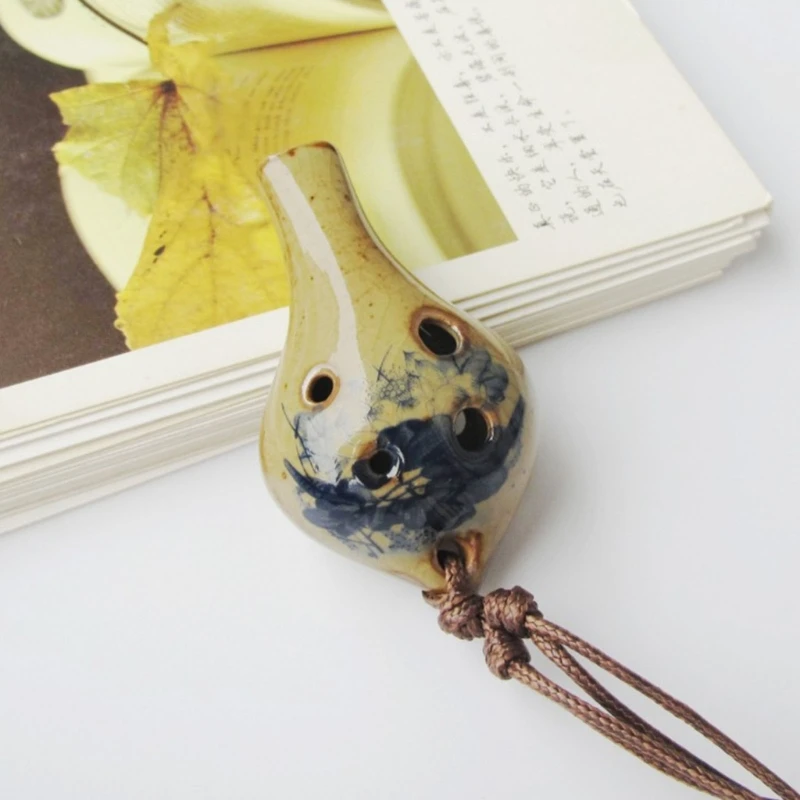 Ceramic Beginner Ocarina Pendant with Cord for Music Learning
