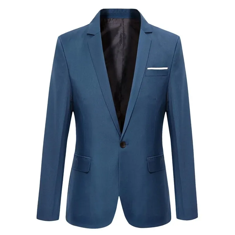 Blue Men Blazers Work Office 2023   Tuxedos for Formal Occasions Pockets Coat  Male Custom 's Business Slim