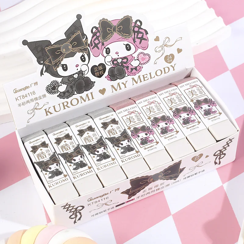 Sanrio Cartoon Eraser 24pcs Kuromi Melody Semi-Sand Dual-Purpose Cute Kawaii Student Stationery Exam Eraser Pupil Learn Prize