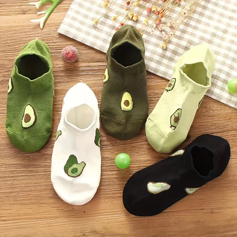 5/10PCS Mixed Women Cotton Socks Green Avocado Fruit Harajuku Ladies Funny Happy Soft Cute Casual Girls Short Sokken