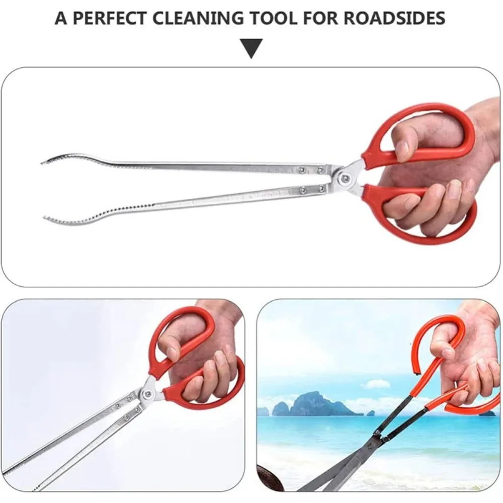 Multi-function Stainless Steel Tongs Red Handle Anti-slip Tooth Clamp of Outdoor Sea Crab Ricefield Eel Fishing Catch Tool