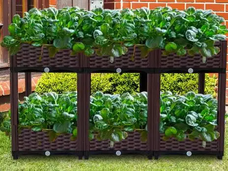 High Quality Brown Rectangular Plastic Planter Home-Use Stackable Outdoor Garden Vegetable Pot