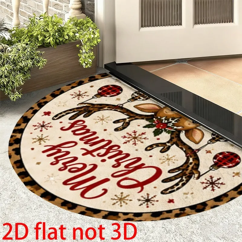 Festive Christmas Half Round Doormat Happy New Year Semicircle Carpet For Bathroom Bedroom Front Door Welcome Floor Mat New