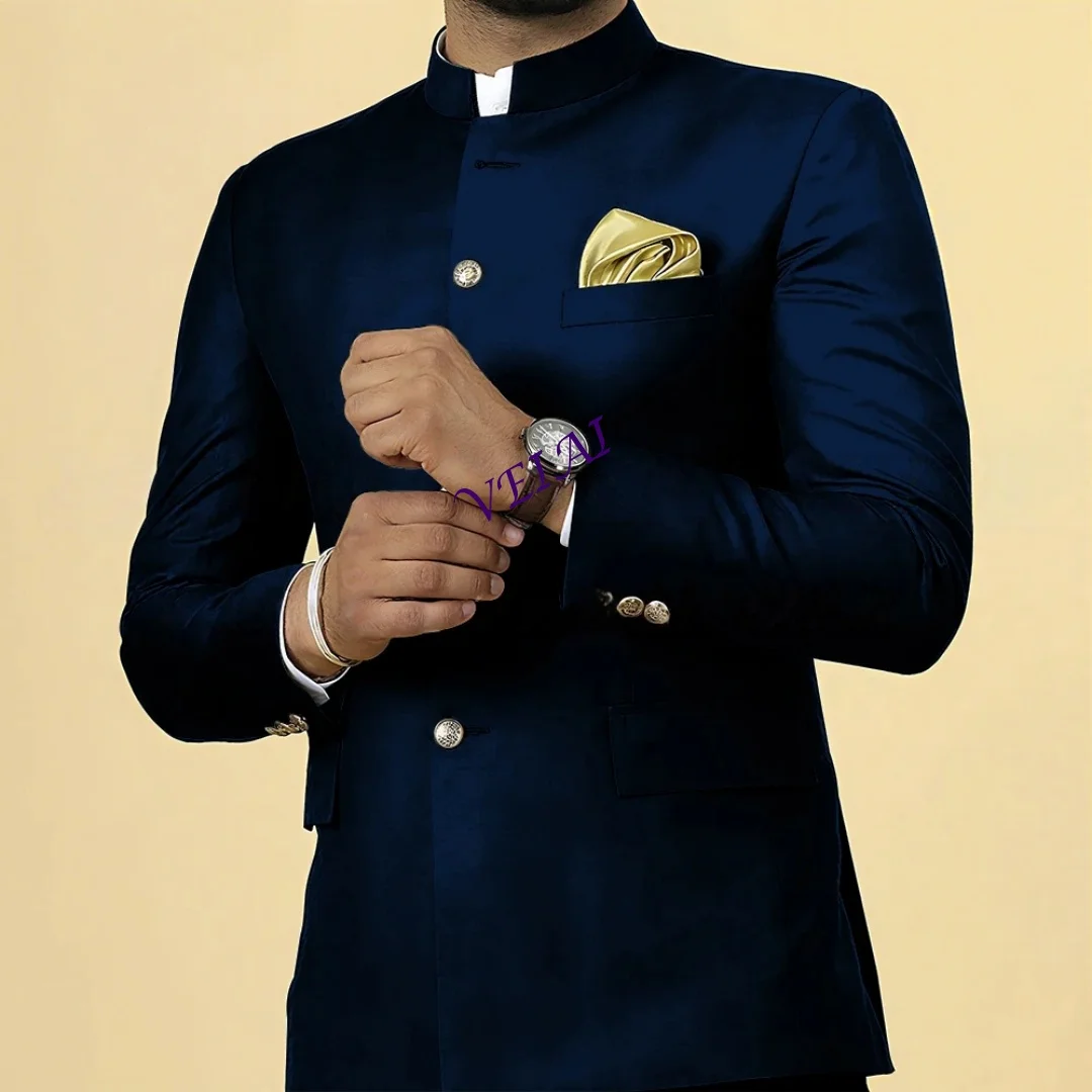 Elegant Slim Fit Wedding Men's Suits Blazer Single Breasted Stand Lapel 2 Piece Customized Formal Jacket Pants Outfit image 3