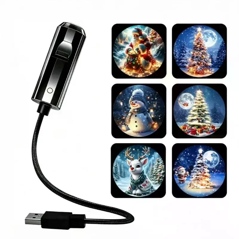 Powered Xmas LED Projector Light With 6 Interchangeable Slides For Indoor Party Home Bedroom Decor USB