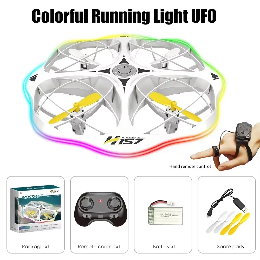 

Модель H158 Mini UFO Drone — 4-осевой квадрокоптер (пульт дистанционного управления + часы с двойным управлением/RGB LED/360 ° Откидной/предотвращение препятствий) Лучший детский подарок