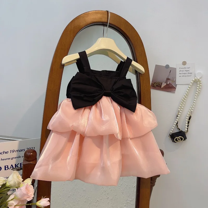 Girls Dress Summer Suspenders Princess Dress Kids Clothes Girls Bow Dresses Birthday Party Flower Girl Dresses 2 3 4 5 6 7Yrs