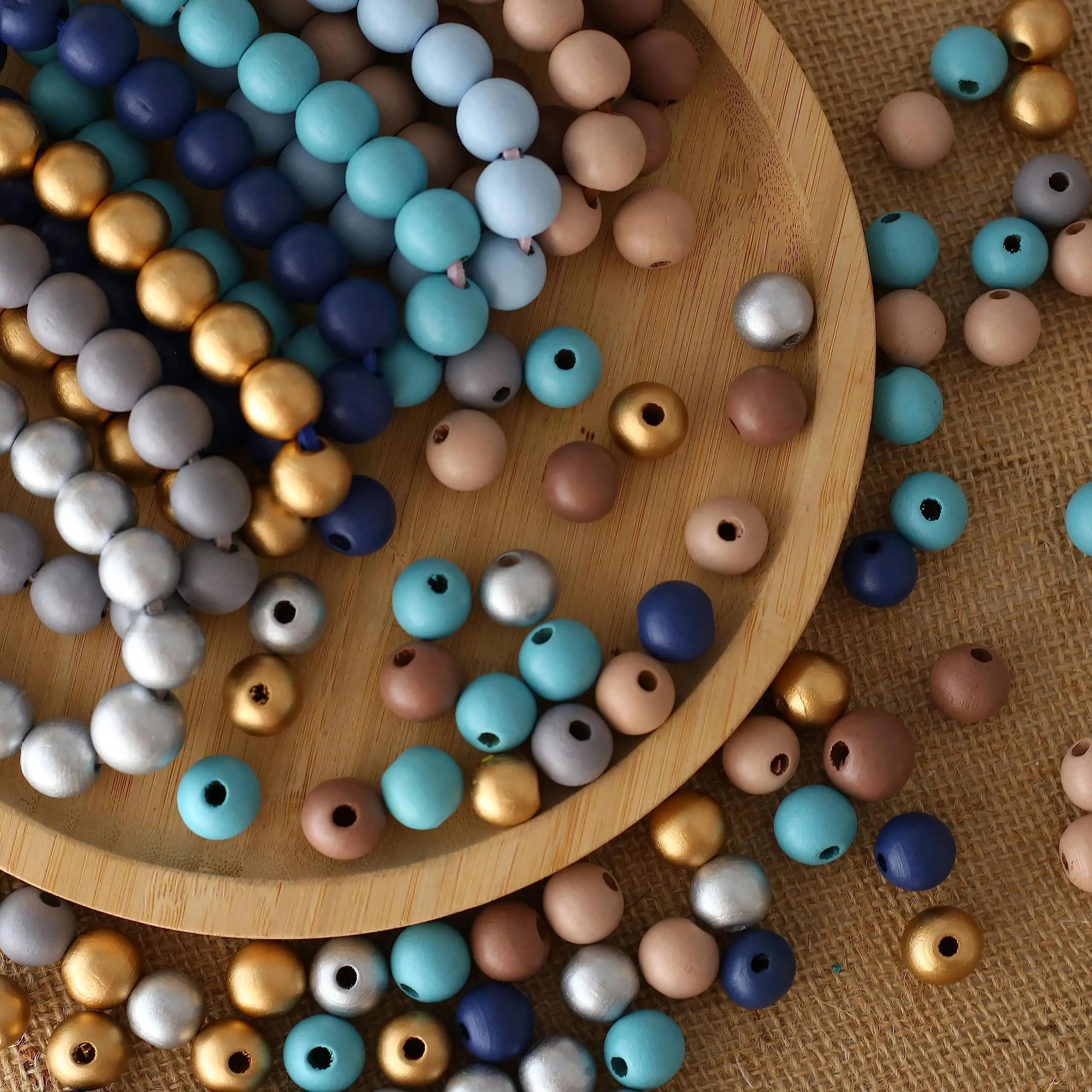 Colored Wooden Beads Round Blue Wooden Beads Colorful Natural Wooden Beads Gold Festival Wooden Beads Farmhouse Wooden Beads Fo