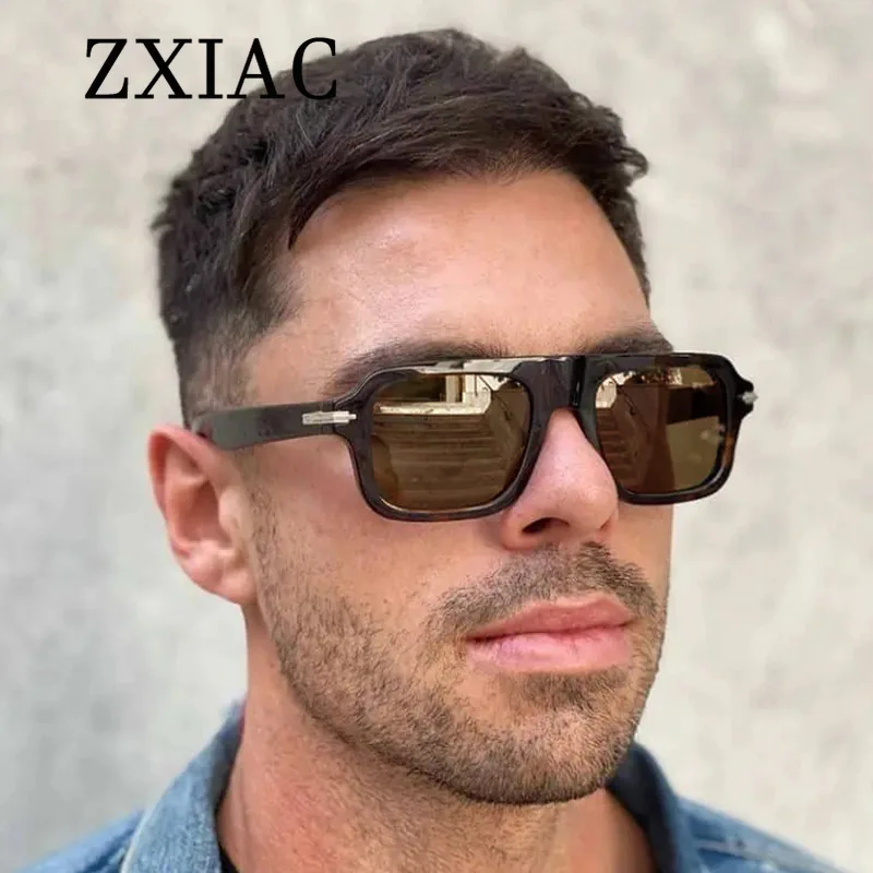 ZXIAC Trendy Square Large Frame Sunglasses Women Brand Designer Rivets Decorative Sun Glassses Men Retro Rectangle Shades UV400