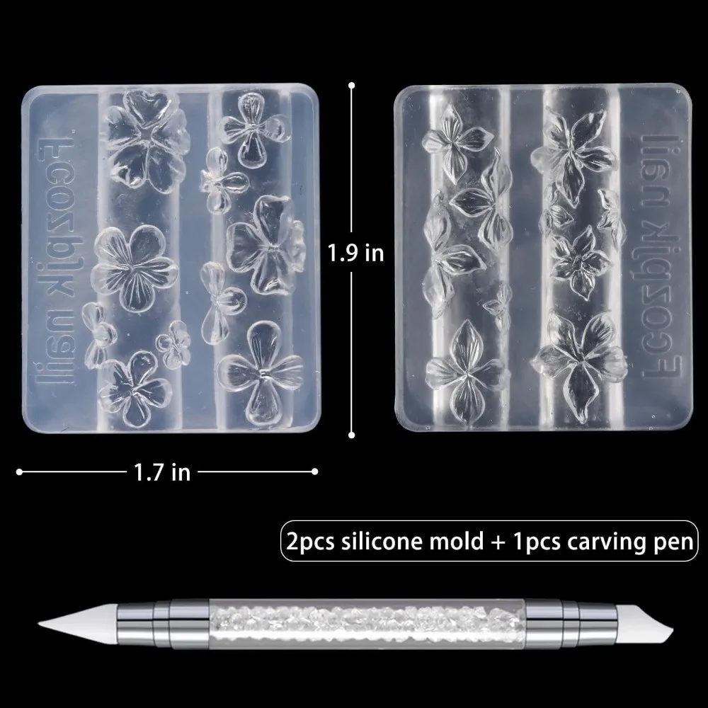 Clear Silicone Nail Carving Mold 3D Design 5-Petal Flower 3D Silicone Nail Art Molds Relief Flowers Flower Nail Mold Nail Tools