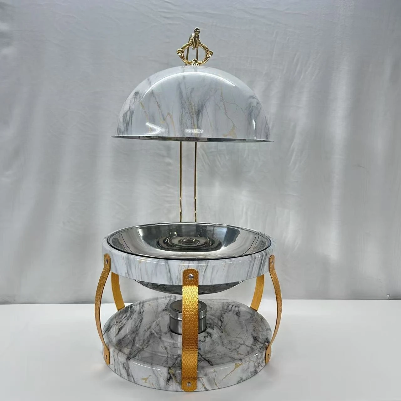 water transfer printing round hanging cover stainless steel dining stove commercial alcohol pot buffet stove wood grain marble