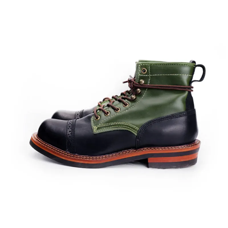 Luxury Brand New Autumn Winter Men Boots Genuine Leather Motorcycle Boots Lace-Up Vintage High Quality Tooling White Ankle Boots view 2