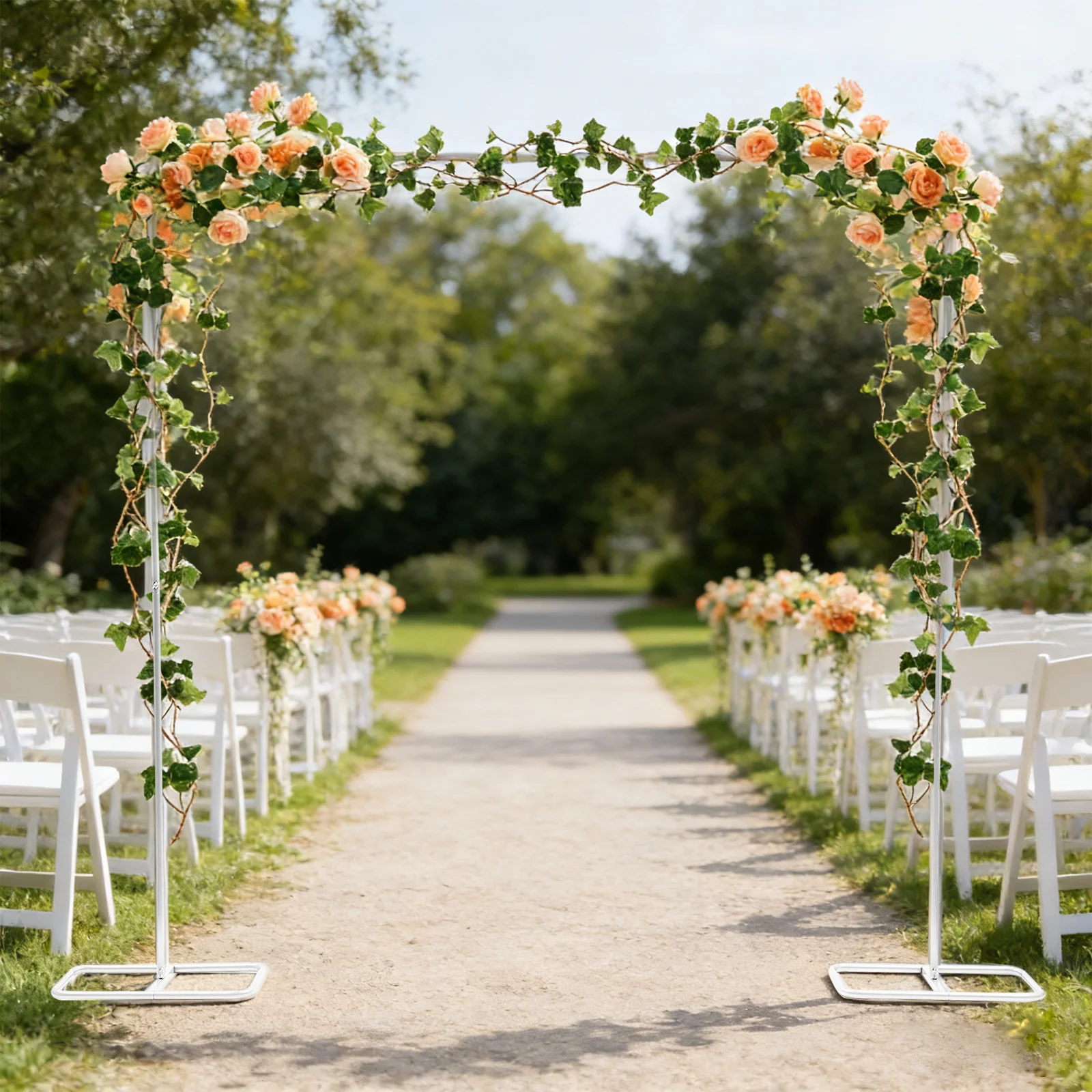 2.1Mx2.1M White Rectangular Steel Wedding Arch Stand Freestanding Balloon Flower Frame Backdrop Holder For Party Birthday Event Decor