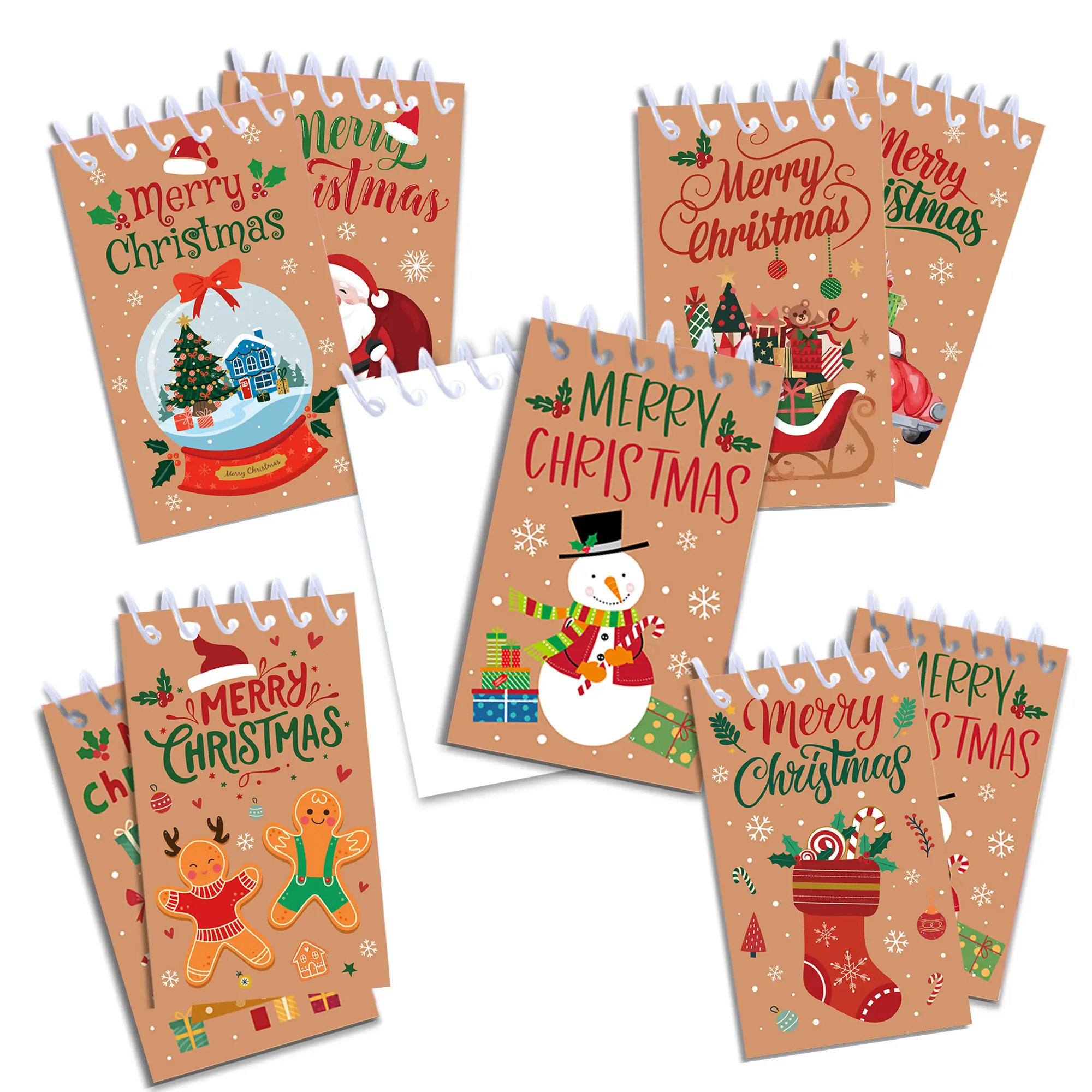8/16/24pcs Christmas Spiral Pocket Notebook Portable Mini Memo Pad Coil Booklet Notebook School Diaries Party Supplies