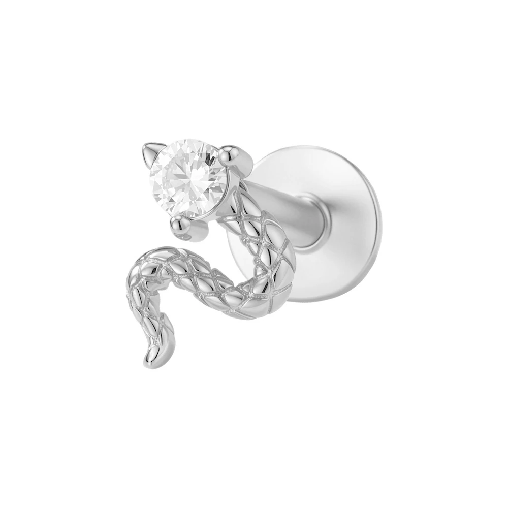 S925 Sterling Silver Snake-Shaped Trendy Ear Bone Studs Flat Head Threaded Piercing Earrings Fashion Jewelry Accessory