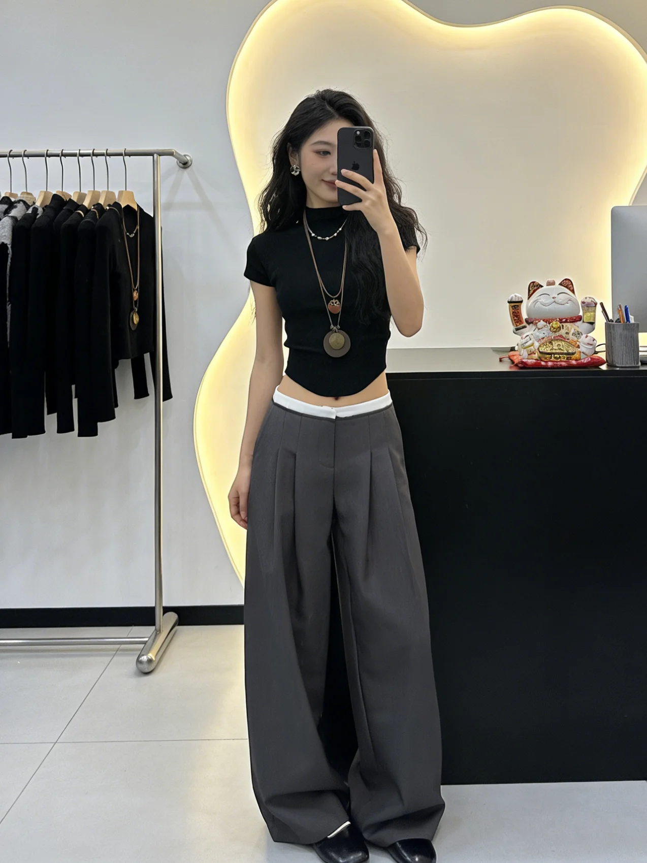 

Gray Wide Leg Suit Pants Women's Loose Fitting Slimming High Waist Casual Trousers Commute Style High Quality Drapey