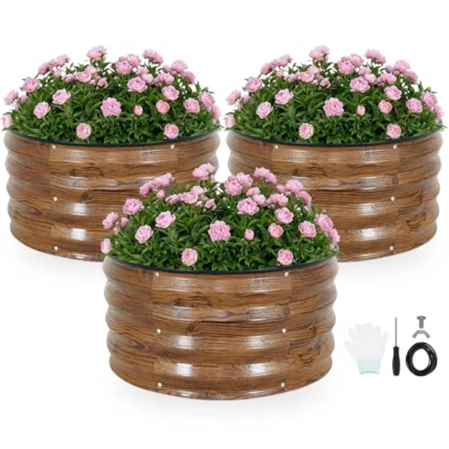 

Комплект из 3 круглых оцинкованных приподнятых грядок INNO STAG — 2×2×1 фут, для выращивания овощей и фруктов на открытом воздухе