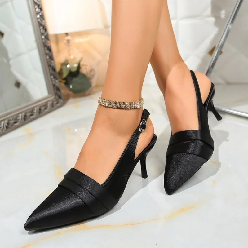 Women's Slingbacks Pointed Toe Kitten Heel Glossy Finish Diagonal Strap Buckle Party Dress Shoes Classic Style Choice Options
