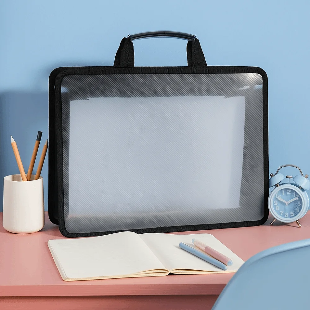 Borsa a mano A4 trasparente di grande capacità Borse con cerniera impermeabili Borsa portatile per studenti Borsa per documenti addensata Borsa per ufficio