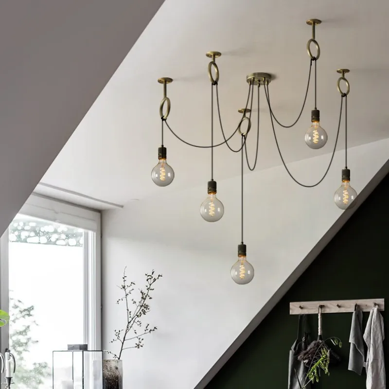 

Vintage Bulb Black Chandelier Bedroom Kitchen Coffee Pendant Lamp Hanging Fixture Home Decoration Luminaires Interior Lighting