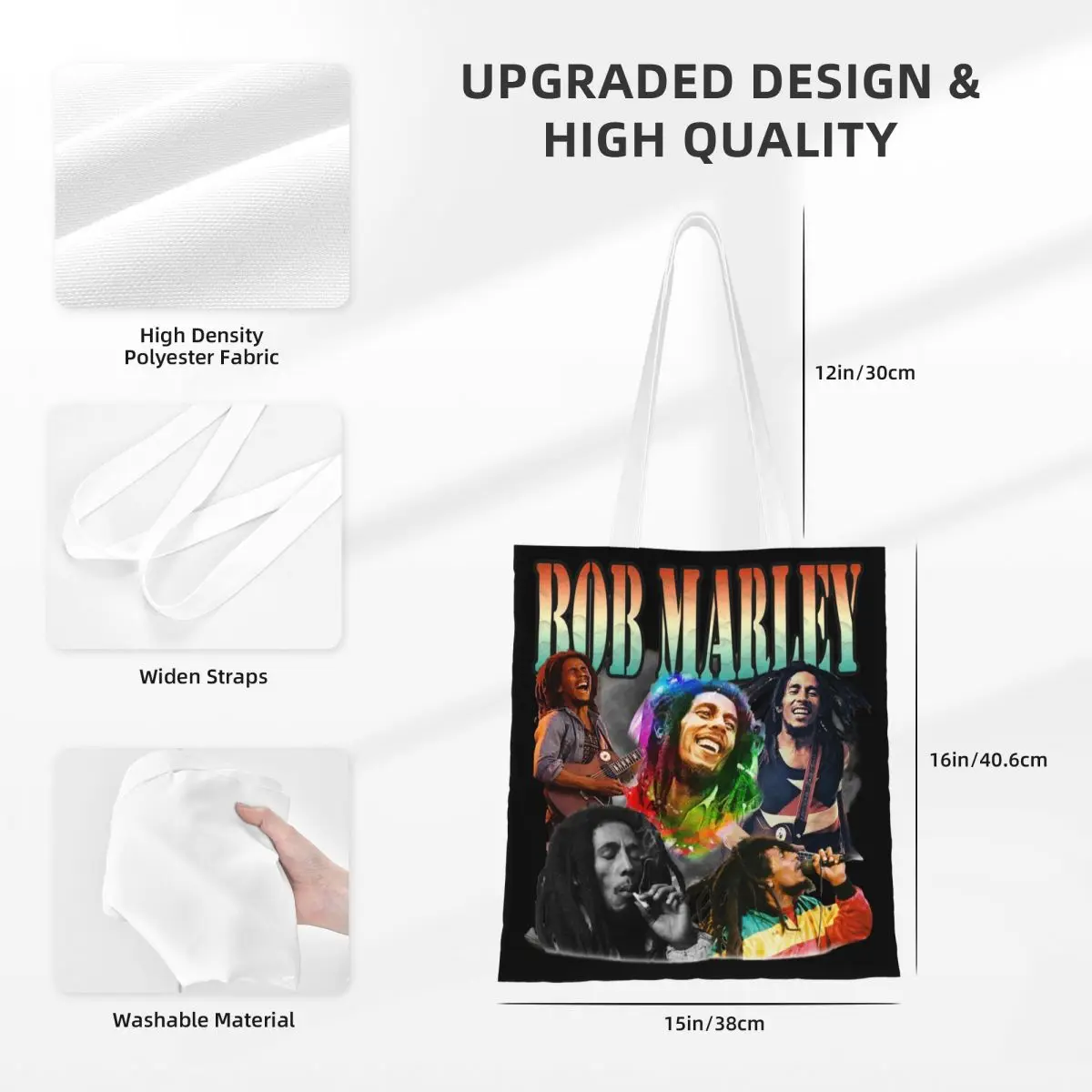 Bob Marley Merch Canvas Tote Bag for Women Simple style Rasta Reggae Music Fashion Bags Handbang