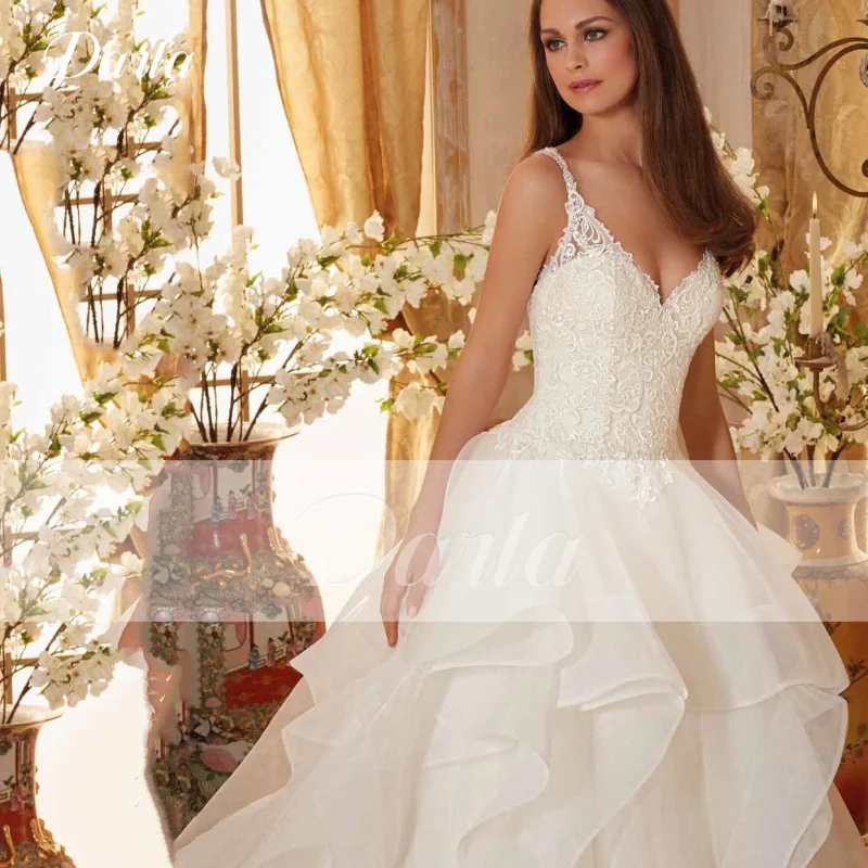 Darla elegante Brautkleider V-Ausschnitt Spitze Mieder Rüschen Ballkleid Rock Prinzessin Spaghetti träger Robe de Mariée Luxus