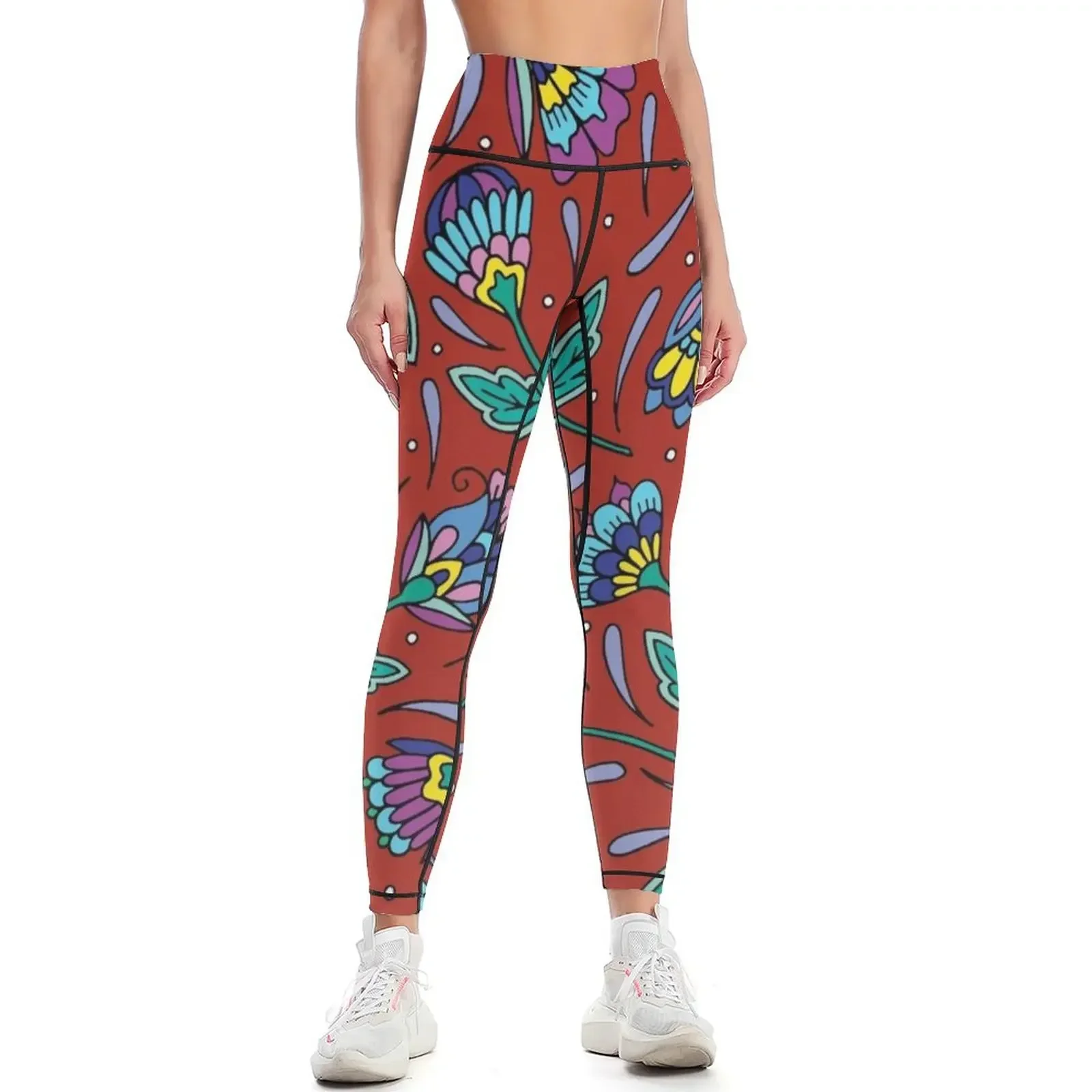 

Red Botanicals || Flowers || Garden || Nature Leggings Golf wear fitness set gym trousers Womens Leggings