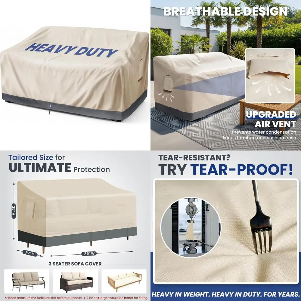 

extra heavy duty outdoor couch cover waterproof, large 3-seater patio sofa cover, lawn patio furniture covers with air vent, 85"