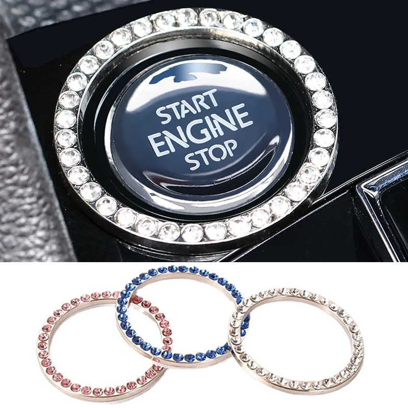 Car Key Start Button Decoration Ring Diamond Rhinestone Circle Engine One Click Start Stop Switch Ring Interior Parts For SUV