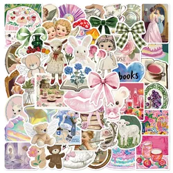 50Pcs Cute Story Pink Stickers Vintage Pink DIY Stickers Scrapbooking Phone Luggage Skateboard Waterproof Decals