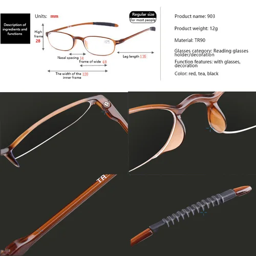 Imagen 2 del producto Gafas de lectura irrompibles y baratas TR90 para hombre y mujer, lupa para presbicia de resina ultraligera, dioptrías + 1,0 1,5 2,0 2,5 3,0 3,5 4,0