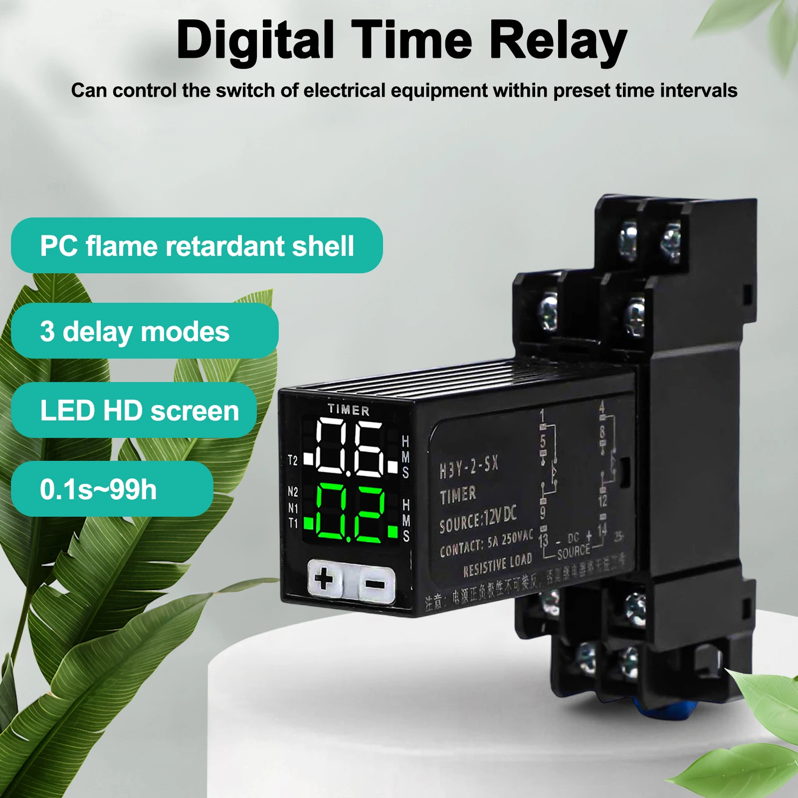 LED Digital Display Time Relay for Industrial Control Panels 0.1 Second to 99 Hour Adjustable Delay 12V DC Operation