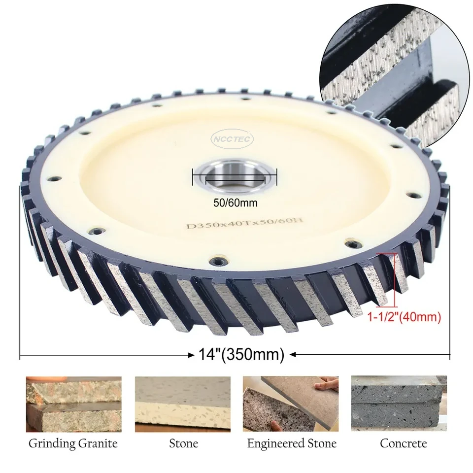 Disque de meulage de bord de granit CNC, noyau silencieux en diamant, étalonnage, fraisage, roue plate, profil fritté, 300mm, 350mm, 400mm, 12 en effet, 14 en effet, 16 en effet