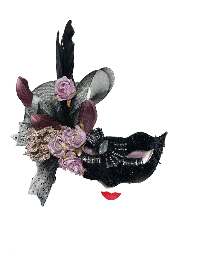 블랙 스팽글 레이스 깃털 마스크 소녀 할로윈 크리스마스 파티 공 꽃 가지 액세서리 여성 우아한 공주 마스크