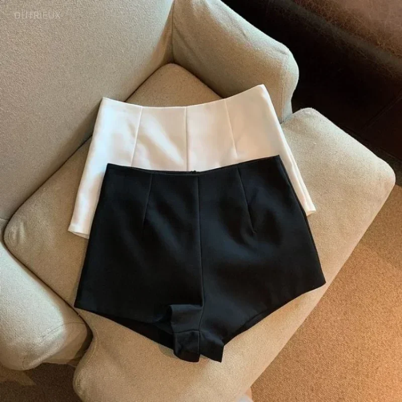 Casual Wide Leg Black Suit Shorts Feminino Women Wild Pantalones Cortos De Mujer High Waist Sexy Zip