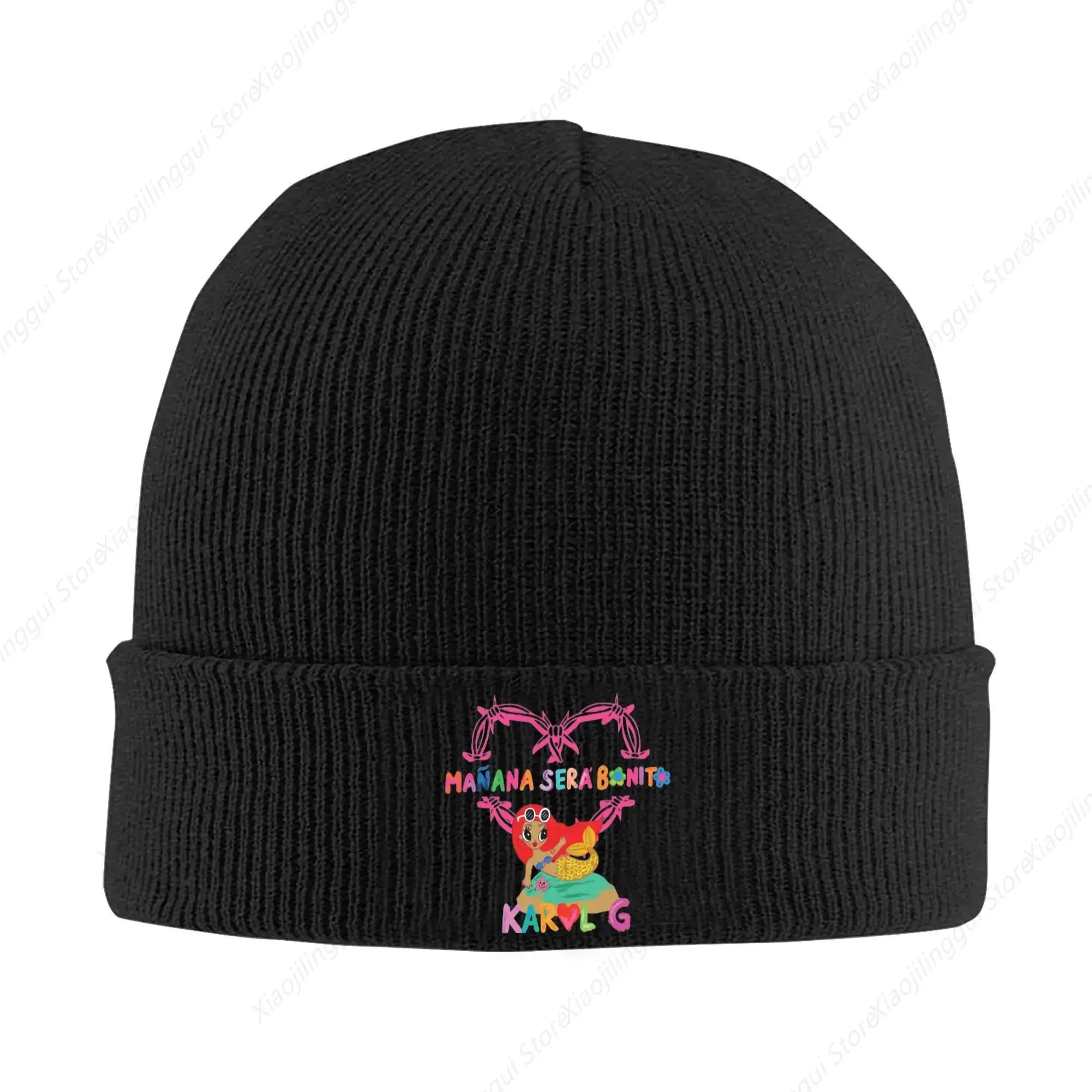 Manana Sera Bonito Karol G Heart Tattoo Knitted Hat for Women Men Skullies Beanies Winter Hats Acrylic  Casual Caps