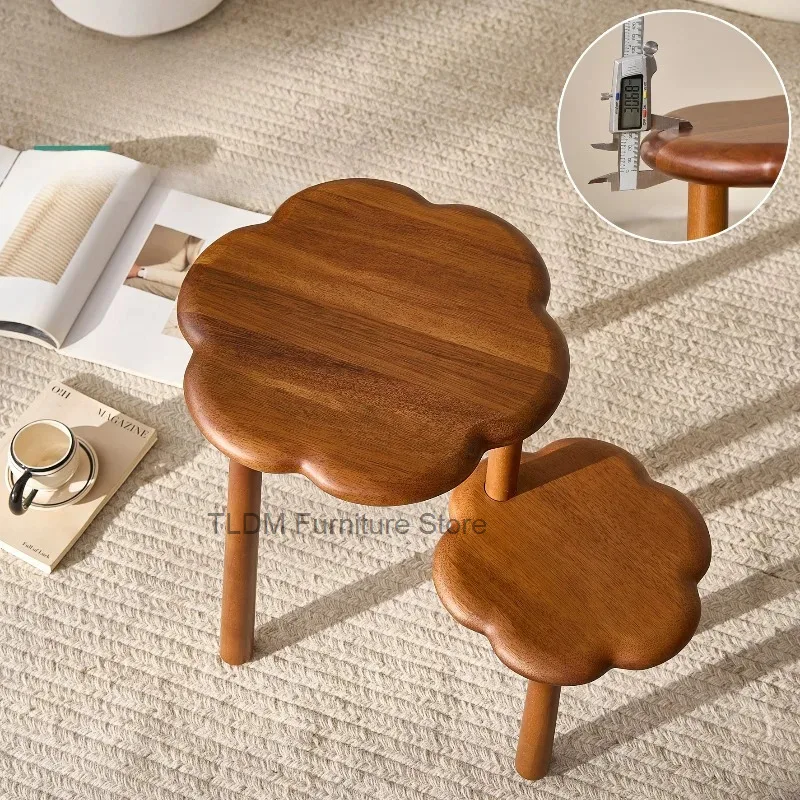 Nesting Top Ladders，CreativeSolid Side Tables，CloudRound Wood Small Accent Step Flower End Table Shaped for Balcony Decor