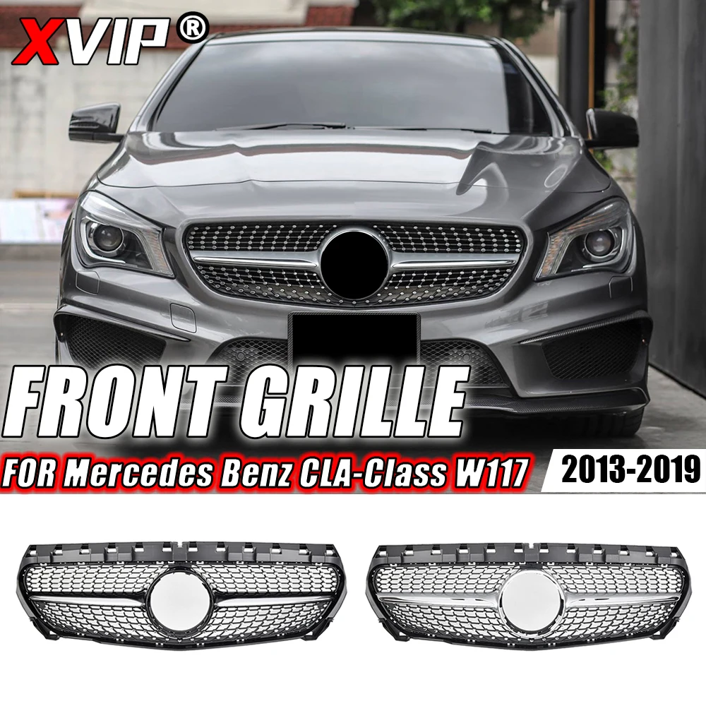 

XVIP Chrome Black Diamonds Style Grille For Mercedes Benz CLA W117 2013-19 CLA180 CLA200 CLA45 AMG Front GTR Style Bumper Grille