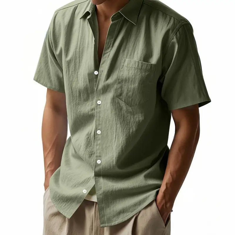 

Men's Hemp Collar ort Sve irt with ket Summer Loose Fit Thiened Casual Pure Color irt for Men
