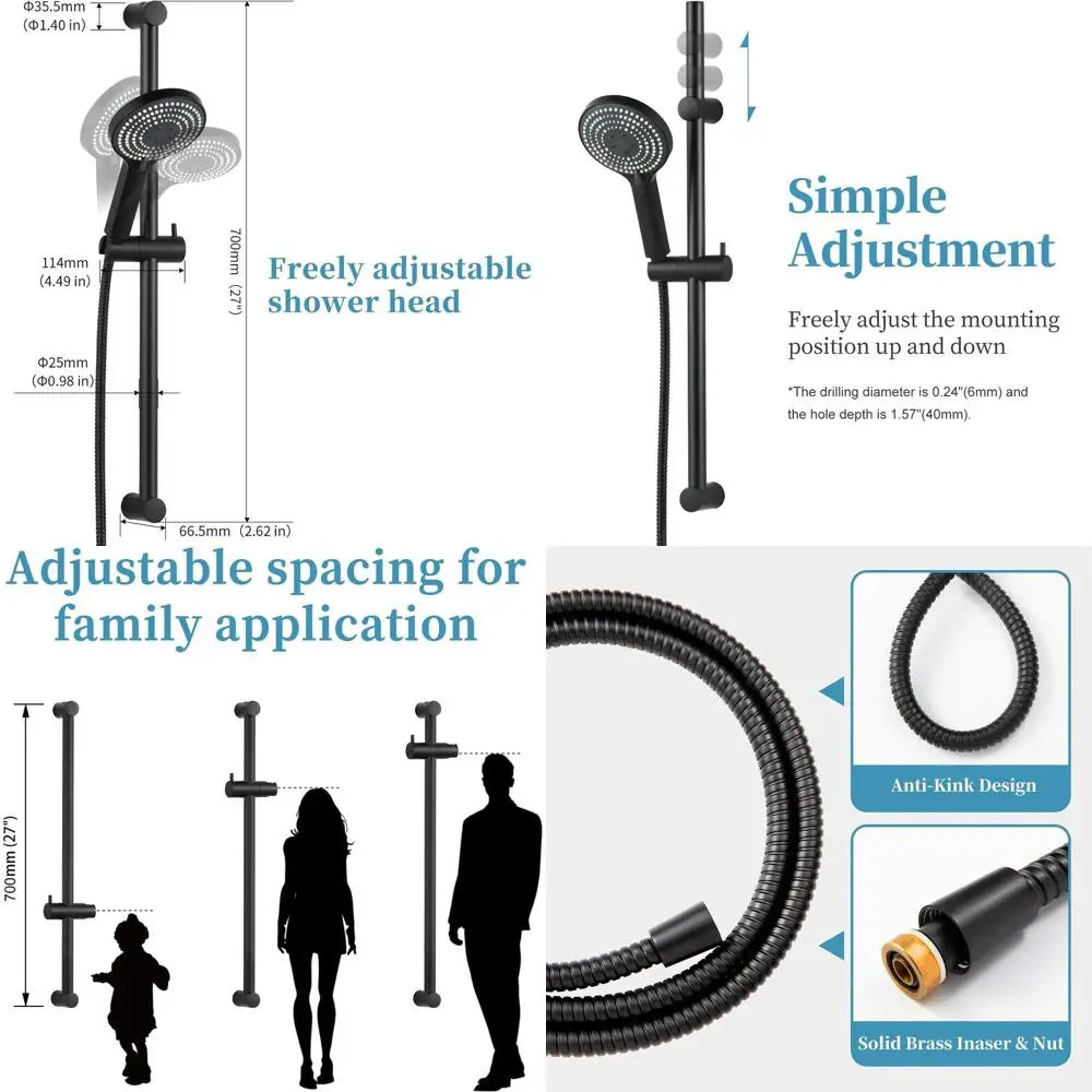 

Matte Black 6-Spray Handheld Shower with 27 Slide Bar and 60 Hose