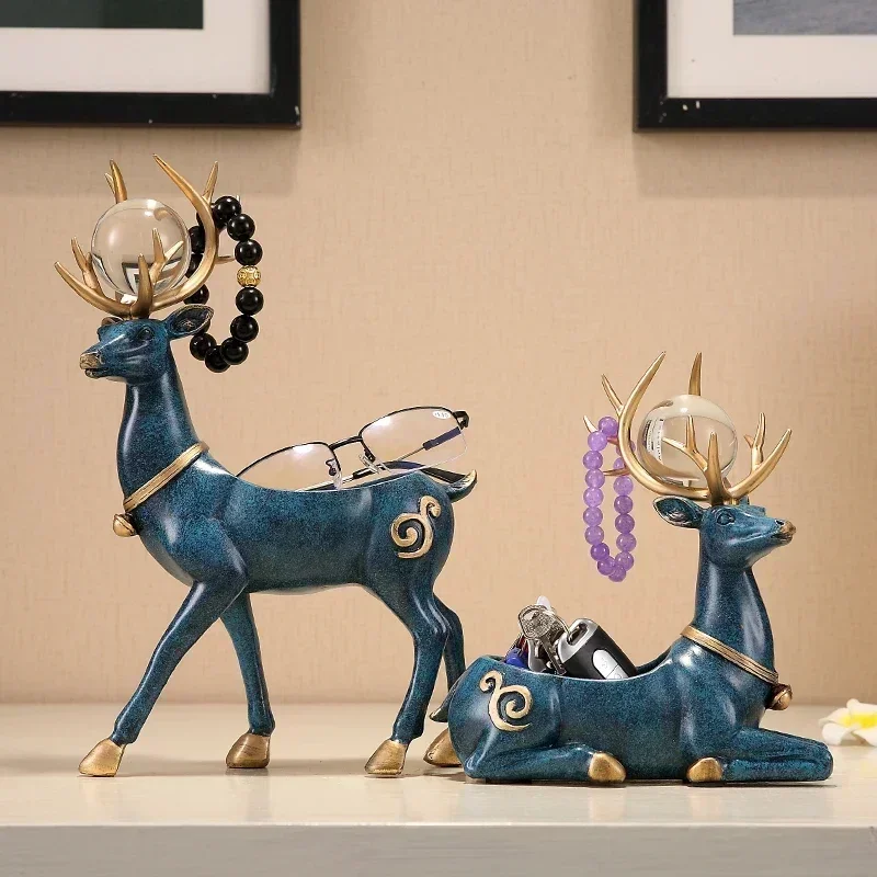 

Nordic Creative Deer Key Storage Box Resin Decoration Home Livingroom Desktop Figurines Ornaments Coffee Table Sculpture Crafts