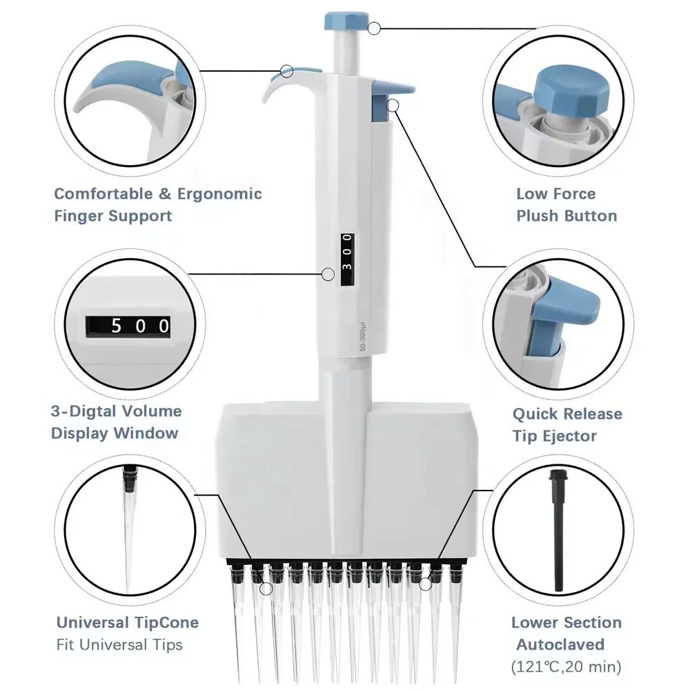 Mechanical Adjustable Volume Multi 8 and 12 Channel Multichannel Micropipettes Pipette Pipettor