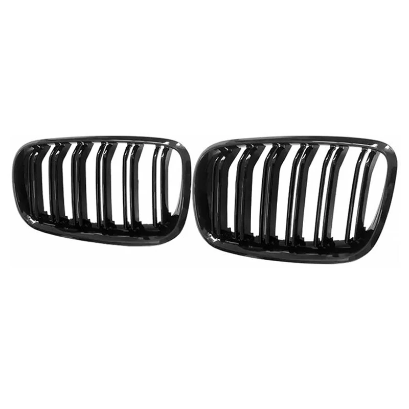 Car Bumper Kidney Grille Front Grill Double Slat Grilles For BMW X5 X6 E70 E71 2008-2013 Auto Grill Gloss Black Racing Grills