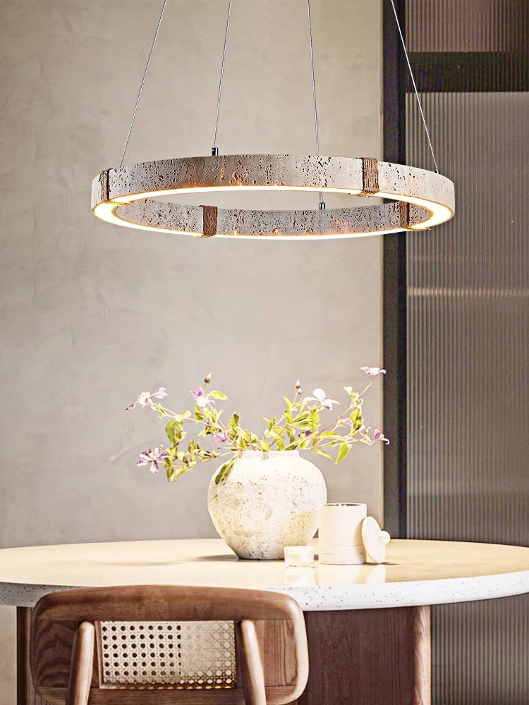 

Nordic Living room Pendant light Retro Bedroom Restaurant Chandelier New Luxury Ring Stone lamp wabi sabi Indoor Lighting Luster