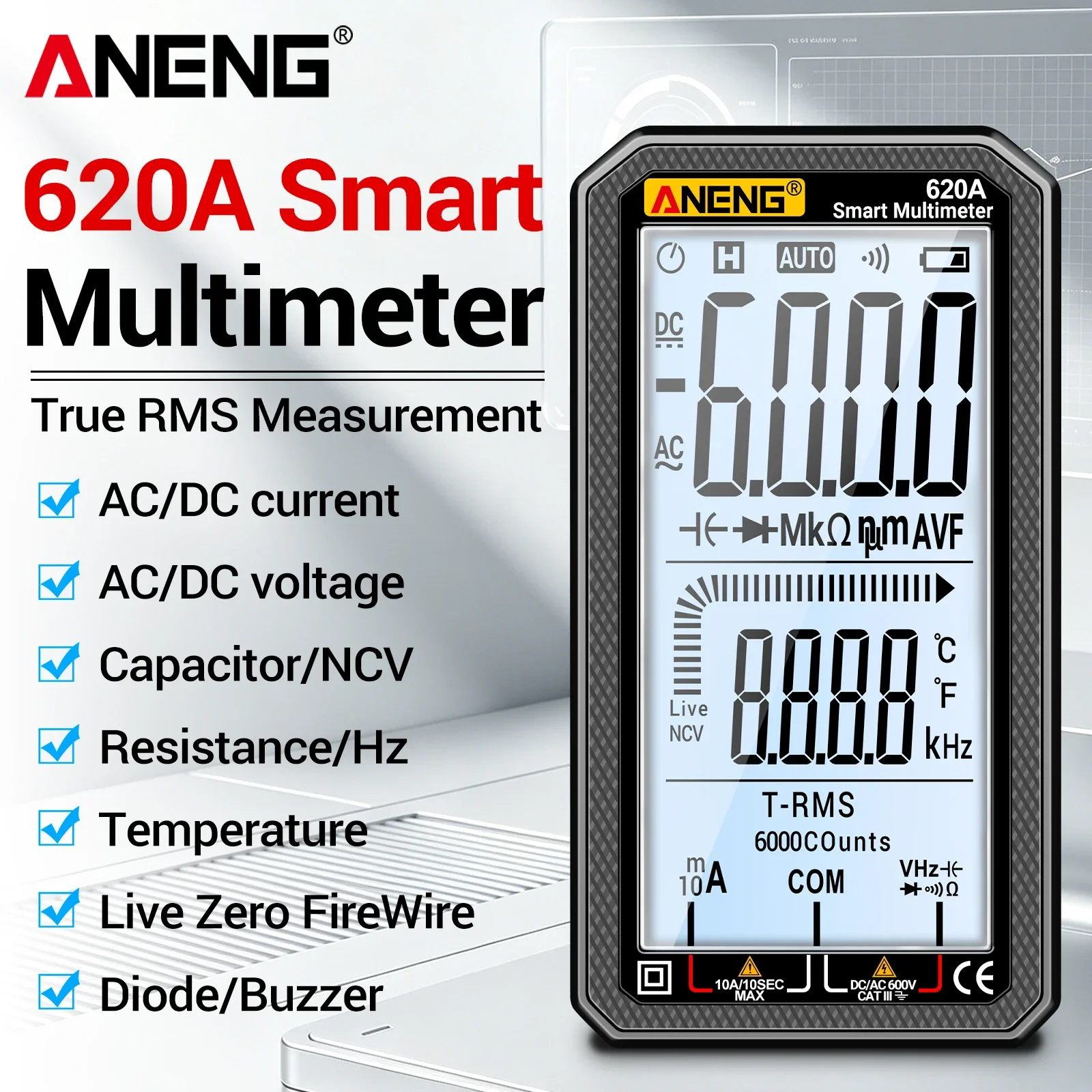 ANENG 620A 6000 Count Multimeter NCV Measurement Neutral Wire Identification Full Function Electrical Parameter Measurement