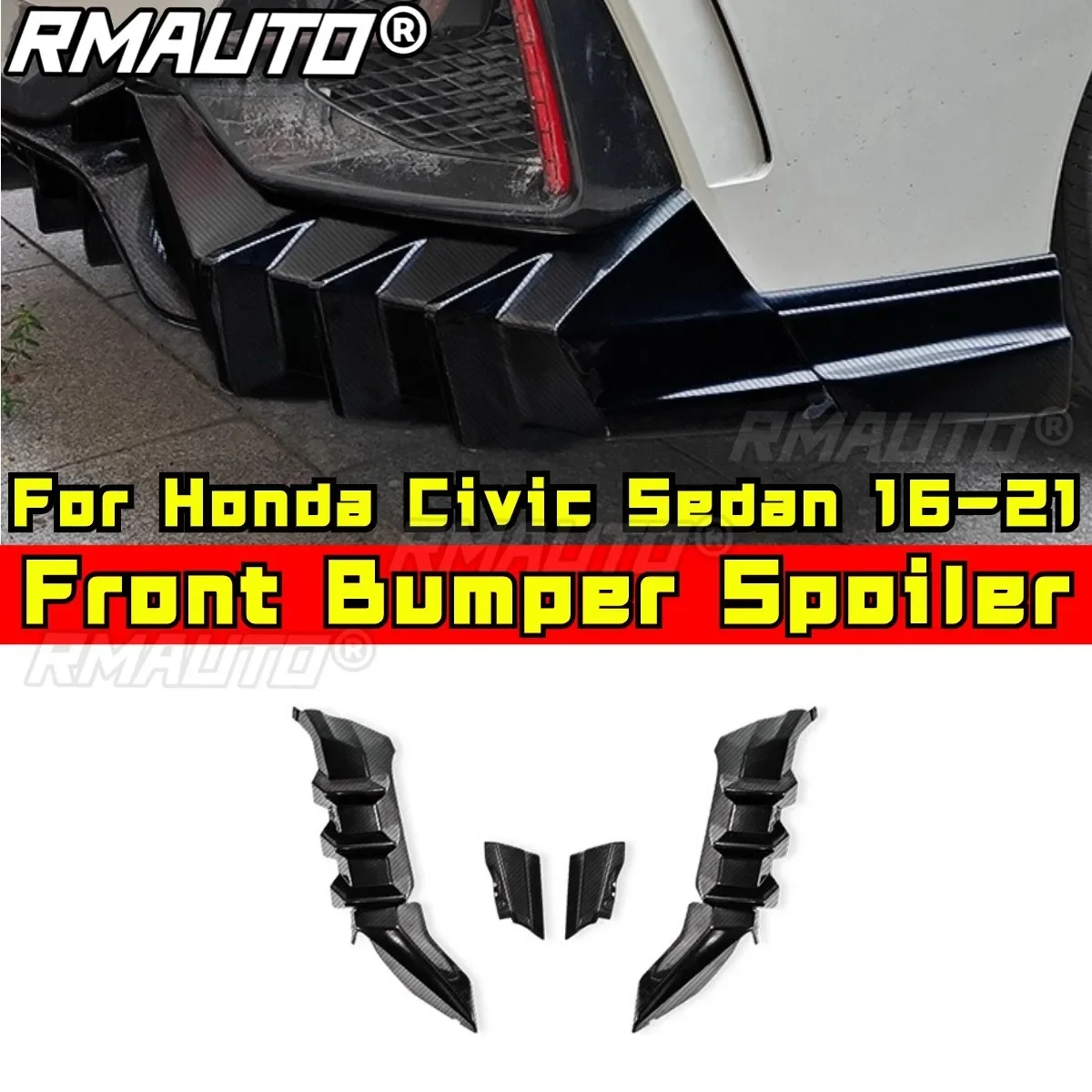 For Civic Car Front Bumper Lip Diffuser Bumper Guard Body Kit For Honda Civic Type R Sedan 2016-2021 Mugen Style Exterior Part