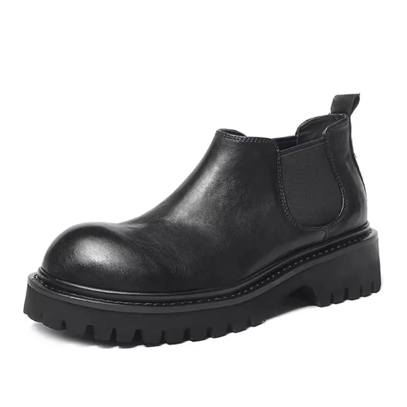 Handmade Washed Cowhide Chelsea Boots Men's Thick Soled Chimney Genuine Leather Boots Male Outdoor Work Casual Ankle Boots