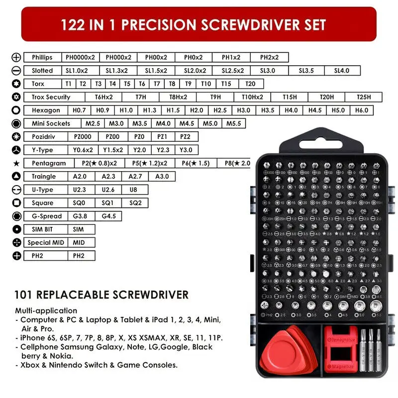 122 in 1 Precision Screwdriver Set PC Computer Phone Electronics Repair Tool Kit